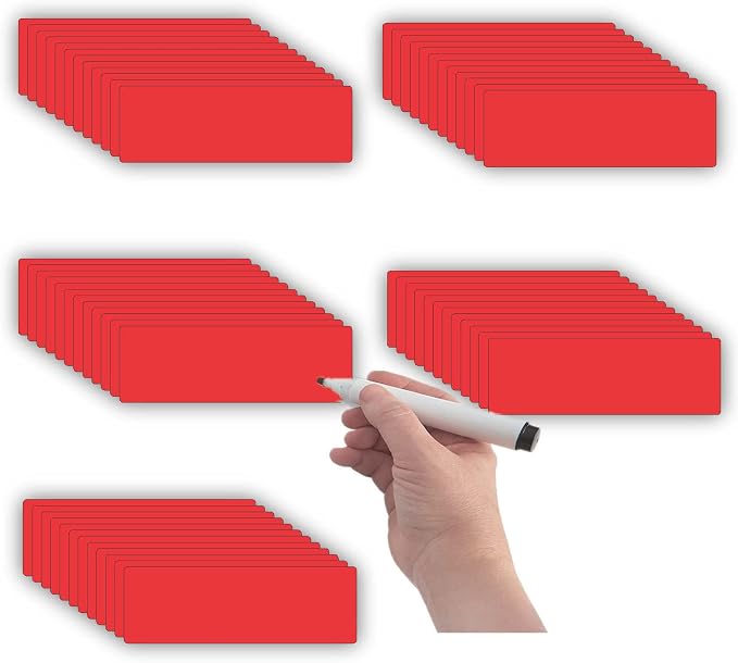 STTMGN Magnetic Labels Dry Erase (1x3,Pack of 60),Write On Magnets(Red)