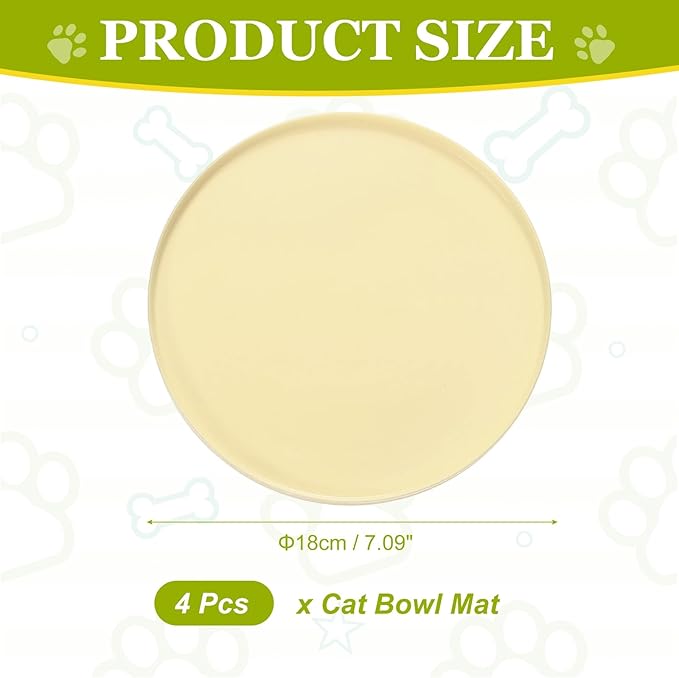Cat Food Mat, 7x7 Inch Silicone Pet Feeding Mat Non-Slip Round Waterproof Dog Water Bowl Tray Raised Edge Protects Floors (2Pcs, Beige), Intended for Pets Bowl/Fountain
