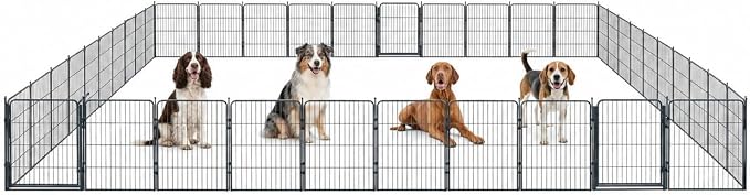 Outdoor Dog Playpen - 32 inch, 40 Panels for Small and Medium Size Dogs - Heavy Duty Metal Pet Fence with Black Anti-Rust Coating - Portable Exercise Play Pen for RV, Camping, and Yard
