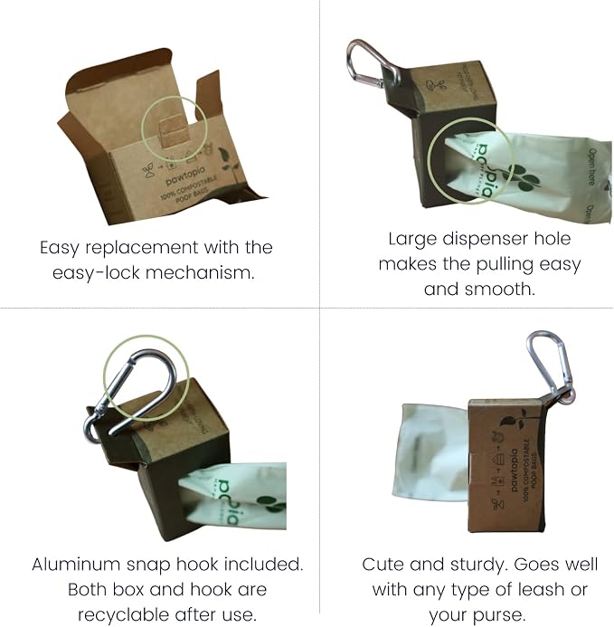 Pawtria Home Compostable Dog Poop Bags (240) with Paper Poop Bag Dispenser | 240 Compostable Dog Poop Bags with Reusable Paper Dispenser, Leak-Proof, Easy Open, TÜV AUSTRIA Certified