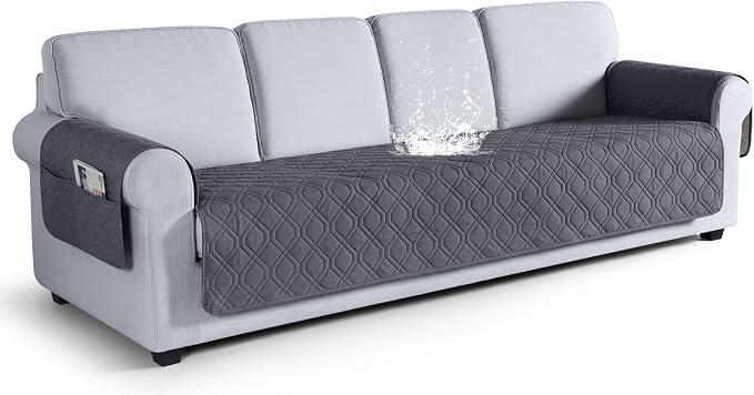 VANSOFY Waterproof Oversized Couch Cover for Pets, Dark Gray, 78.7" | Non-Slip, Washable, Utility Pockets, Pet Friendly, Furniture Protector Slipcover for 4 Cushion Couch