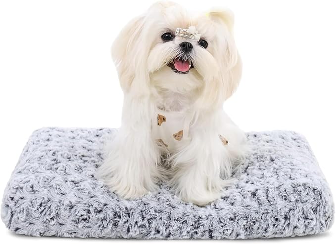 KSIIA Washable Dog Bed Small Dog Crate Bed Deluxe Plush Mat 17"x12" Gray | Deluxe Plush Comfy Kennel Pad, Anti-Slip Bottom,Deep Sleeping Mat for Small Dogs,Machine Washable for Easy Cleaning