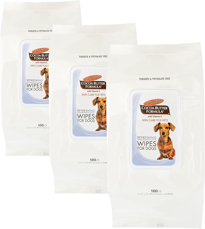 Palmer’s for Pets Cocoa Butter Formula Refreshing Wipes for Dogs and Puppies - Paraben Free, Phthalate Free Dog Grooming Wipes with Vitamin E, Gentle Daily Use, 100 Count - 3 Pack