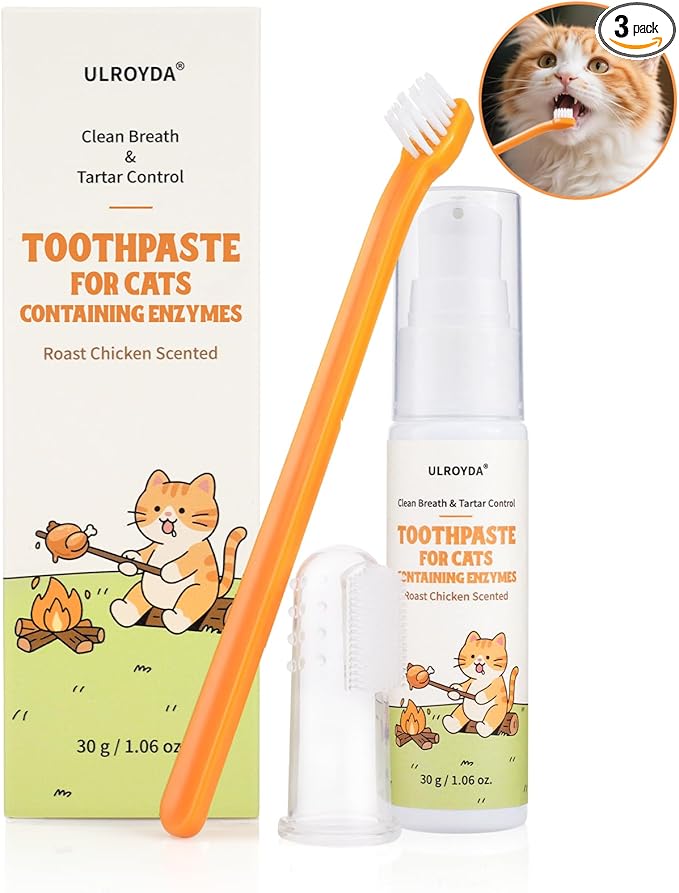 Enzymatic Cat Toothpaste Kit – Roast Chicken Flavor Dental Care for Cats & Kittens | Fights Plaque, Tartar & Bad Breath | Includes Toothbrush & Finger Brush, 1.06 oz