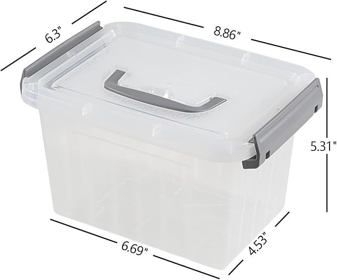 3.5 Quart Small Clear Latching Boxes with Handle, 6 Packs | Tiny Plastic Storage Tote Bins with Lid