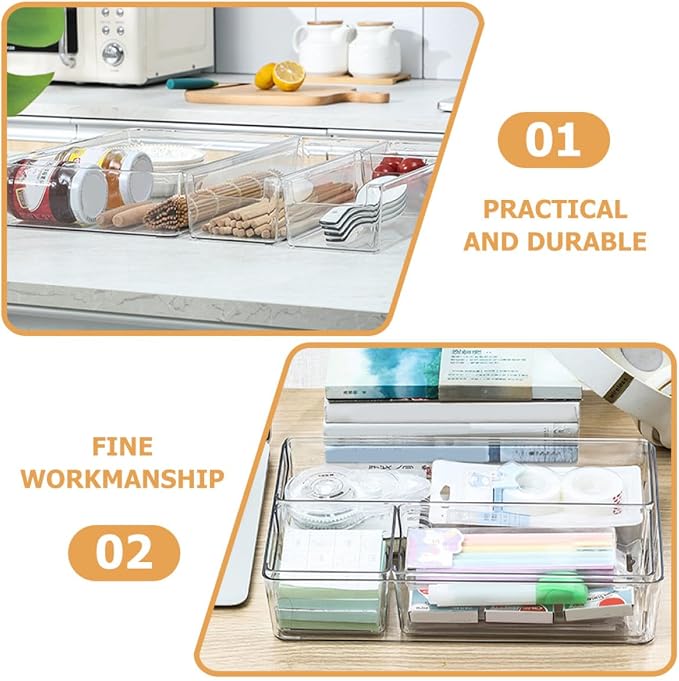 2pcs Pet Drawer Storage Boxes Small Medium Sundries Organizing Bins with Partition Dividers for Office Desk Accessories and Workspace Organization