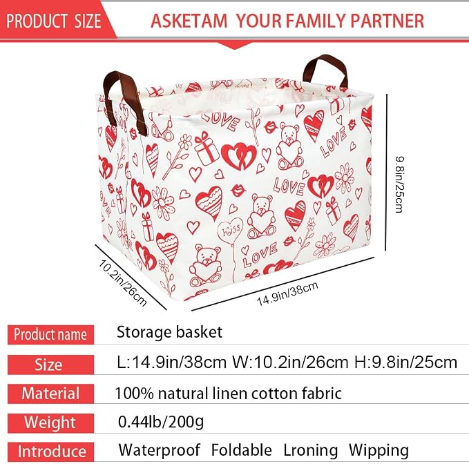 Valentine's Day Basket Gift for Empty Cute Heart Large Storage Bin for Kid and Baby Room Décor (Bear Love)