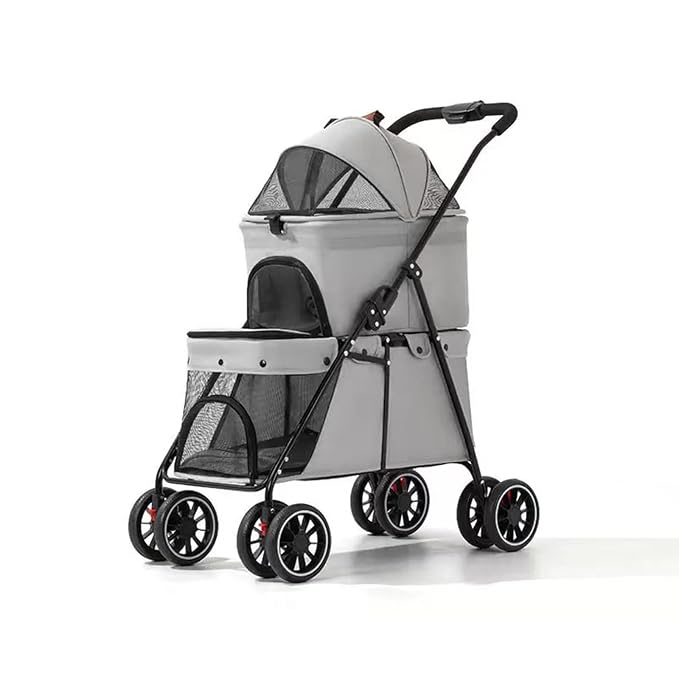 YYW Double Pet Stroller Foldable 2 Carriages Lockable Wheels Gray | Travel Strolling Cart, Top Detachable Carrier, Ideal for Multi-Pet Families, Small Dogs & Cats, Outdoor Walks & Vet Visit