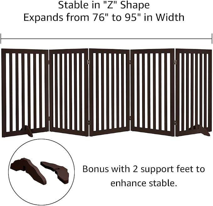 unipaws 36”H Free Standing Pet Gate for Dog Cat, 100”Wide Wooden Dog Gates | Foldable Pet Fence for Doorway, Stairs, Step, Expandable Doggy Barrier, Indoor Use