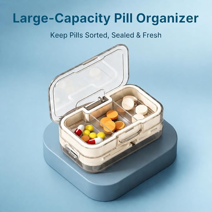 Precision Pill Splitter - Even & Accurate Tablet Cutting, Sharp Stainless Steel Blade, Easy Open Design, Safe & Portable for Small & Large Pills, Ideal for Daily Medication (Cream-Colored)