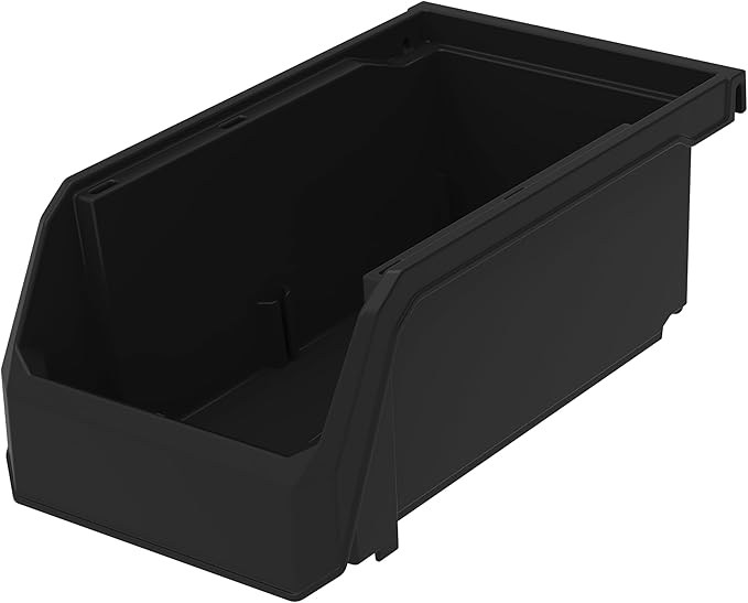 Small Stackable Plastic Storage Bins, 12-Pack, Black | Open-Front Stackable Bins For Garage, Pantry, Closet & Office, 7"L X 4"W X 3"H, Nests When Empty, Durable Plastic