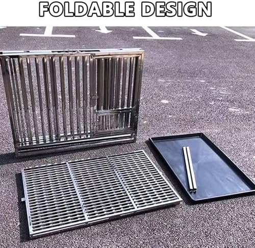 Large Foldable Dog Cage with Double Door Design, Stainless Steel, Lockable Wheels, Bottom Feeding, Removable Tray, Perfect for High Anxiety Dogs, 78x52x72cm