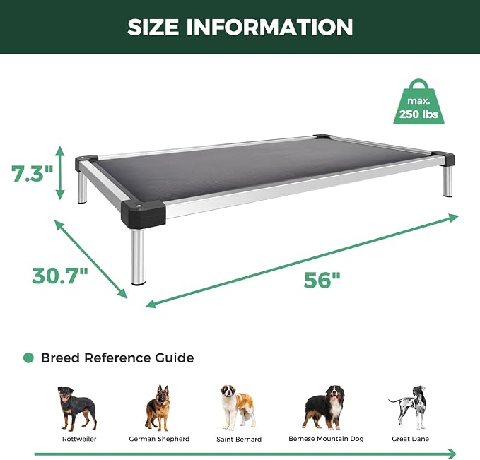 FXW TitanNest Padded Chew-Proof Elevated Dog Bed for Extra-Large Dogs | Easy to Clean, Pre-assembly Raised Cot, Indoor/Outdoor/Camping, 56 x 31 x 7.3in
