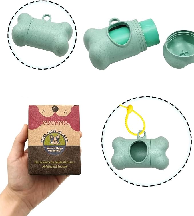 Dog Poop Pickup Bags Holder Dispenser with 1 Roll Random Color Leak-proof Scented Doggy Waste Bags and Carabiner with Safety Lock Plus Hook and Loop Fastener Never Loose on Leash Lead Again (Blue)