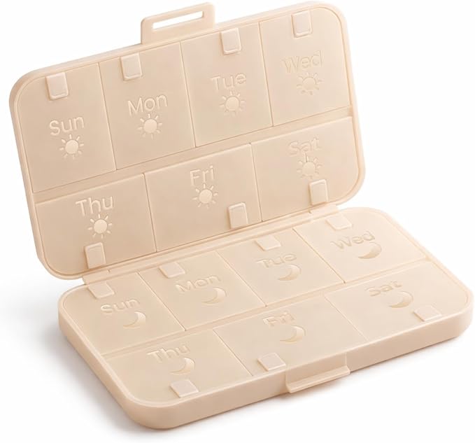 [Upgrade Version] Foldable Weekly Pill Organizer 2 Times A Day, Large 7 Day Medicine Pill Organizers w/Permanent Etched Labels, Weekly AM PM Pills Box Case Travel for Vitamin Supplements, Fish Oil