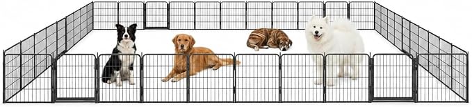 Dog Play Pen for Outdoor Use - 32'', 48 Panels for Small and Medium Size Dogs - Portable Playpen Kennel for RV, Camping, and Yard - Heavy Duty Pet Fence w/Black Rust Resistant Coating