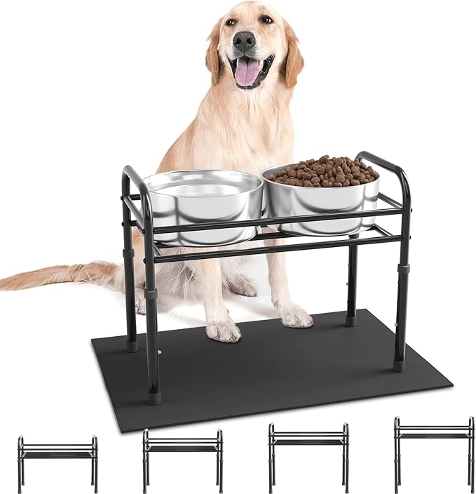 ADENGL Raised Dog Bowl Stand for XLarge & Large Dogs,Table Steel Frame Elevated Dog Bowls Stand with Mat,Non-Slip No Spill,Adjusts to 4 Heights 8.7-13.4", Holds 6-8.7" Diameter Bowl(Bowl Not Included)