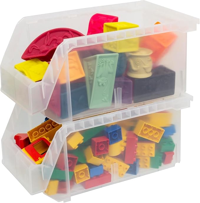 Akro-Mils ReadySpace Large Stackable Plastic Storage Bins, 6-Pack, Clear | Open-Front Stackable Bins For Garage, Pantry, Closet & Office, 14,8"L X 8"W X 7"H, Nests When Empty, Durable Plastic,