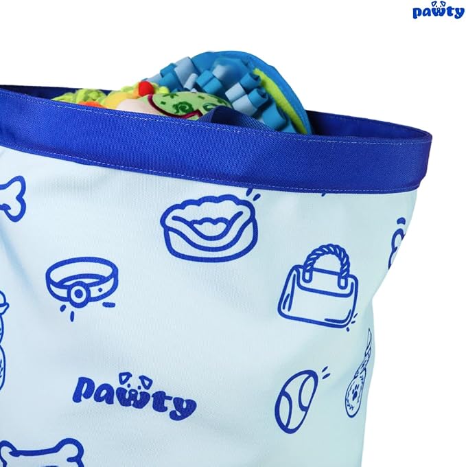 Pawty Reversible Dog Toy Basket – 35L Large Collapsible Fabric Storage Bin with Dog Toys Text – Foldable Pet Toy Box & Organizer for Blankets, Leashes, Living Room – 13.8" x 15.75" (Holds 20+ Toys)