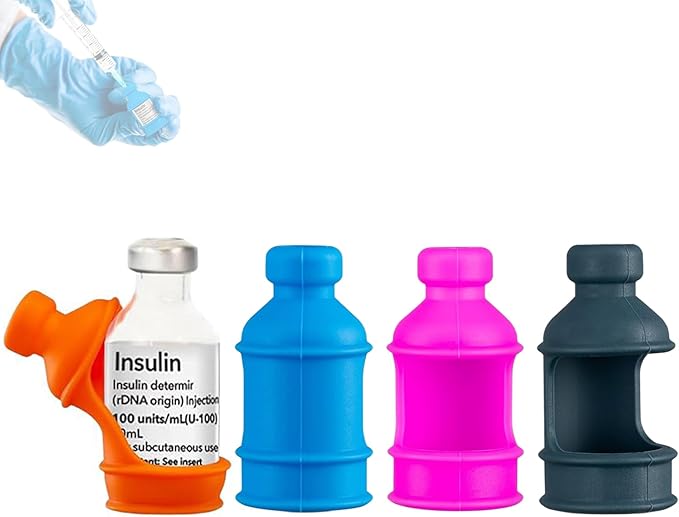 4 Pack Insulin Vial Bottle Protector Sleeve for Diabetic, Silicone Protective Case to Protect Insulin Vial from Breaking, Suitable for 10ml Short Insulin Vials (Pink Blue Orange Grey)