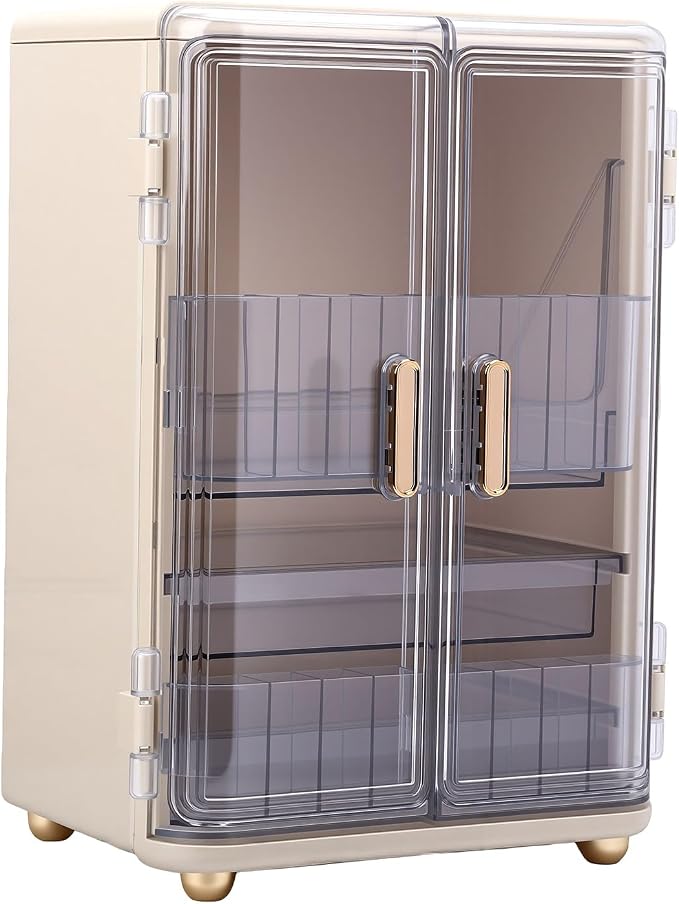 Dpofirs Transparent Door 3 Tier Makeup Storage | Skincare Organizer For Countertop Vanity Large Capacity Jewelry Lipstick Box