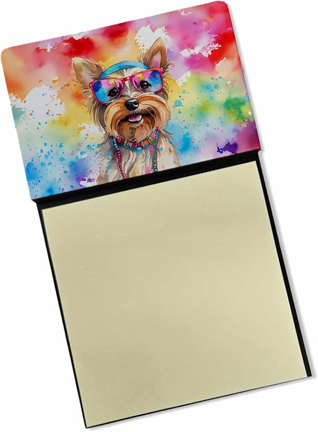 Caroline's Treasures Yorkshire Terrier Hippie Dawg Sticky Note Holder Refillable Dispenser Self-Sticky Note Pads, Memo Pads Blank Desk Accessories