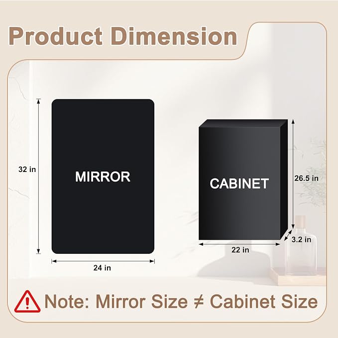24x32 in Medicine Cabinet with Mirror for Bathroom, Matte Black | Fully Assembled; Recessed or Surface Wall Mount; Metal Cabinet with Tempered Glass Mirror and Two Adjustable Glass Shelves