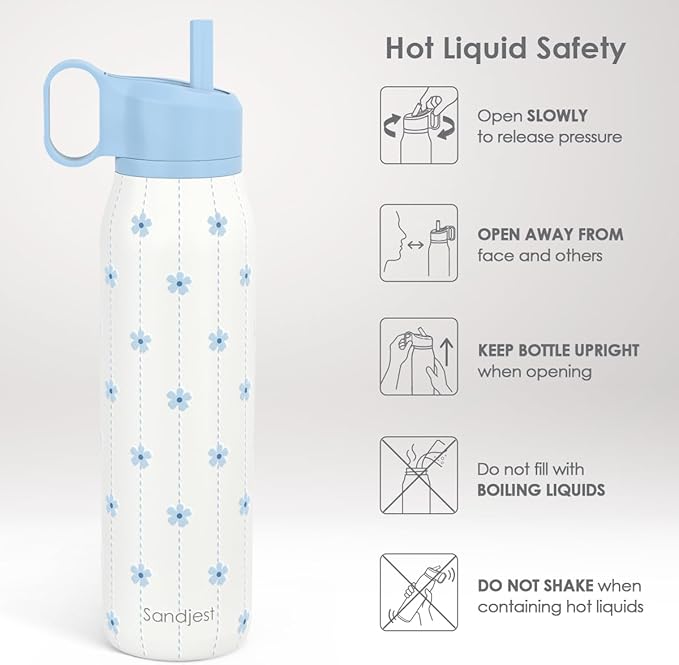 Blue Floral Stainless Steel Water Bottle with Twist Lid 20oz, Travel Insulated Water Bottles for Sports & Gym, Gift for Women Girls Friends Birthday Christmas