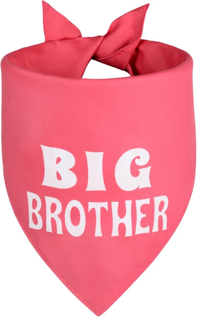 Big Brother Dog Bandana Pink Large 1PCS, Adjustable Triangle Scarf | Pregnancy Announecment, New Baby for Family.
