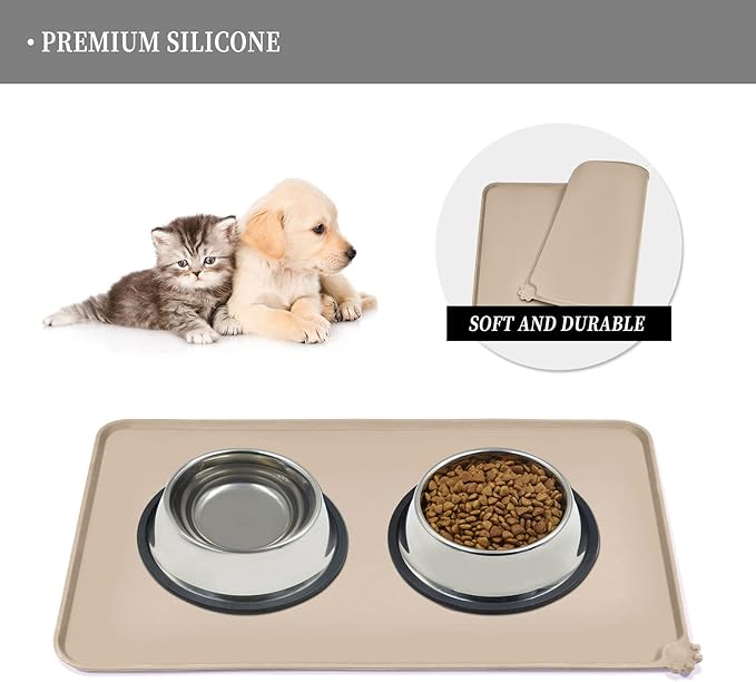 Reopet Waterproof Pet Feeding Mat, Non-Slip Silicone Placemats for Dog Cat Food and Water Bowl, High Raised Edges to Prevent Spills and Protect Floors
