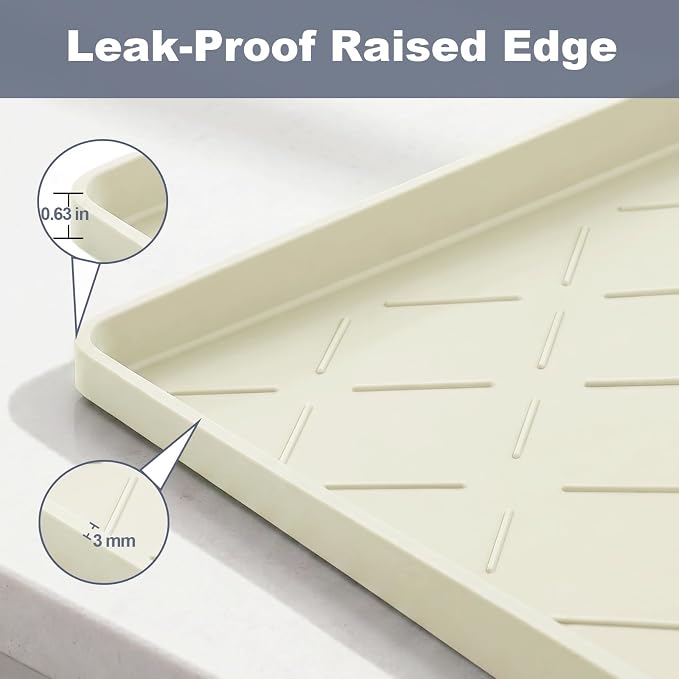 Extra Thick Dog Food Mat Waterproof with Raised Edge 19" x 12" | Silicone Multipurpose Mat, Under Sink Cabinet Protector for Kitchen, Bathroom, Shelf, Pet Feeding, Boot & Plant Trays