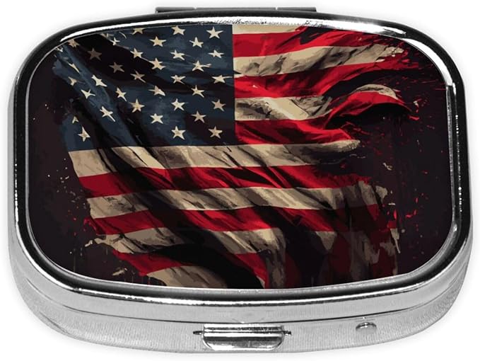 Travel Pill Organizer Portable Pill Case 2 Compartments American Flag Art Small Pill Box Mini Daily Medicine Organizer Box