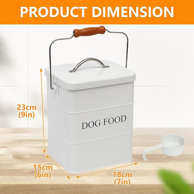 Morezi Dog Food Treat Storage Container with lid Scoop Included - Perfect Farmhouse Dog Food Bin for Kitchen Countertop, Shelf, Decoration Home - Dog Food - White