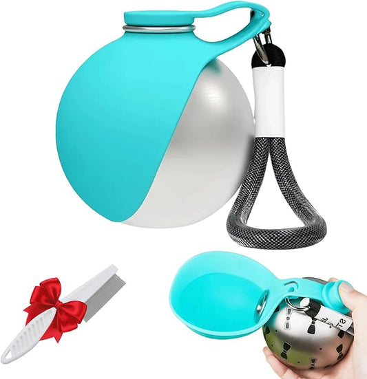 Portable Dog Water Ball, Foldable Pet Water Bottle – Portable, Leak-Proof & Perfect for Travel, 304 Stainless Steel Large-Capacity (287ml) Cup with Foldable Silicone Bowl (Blue)