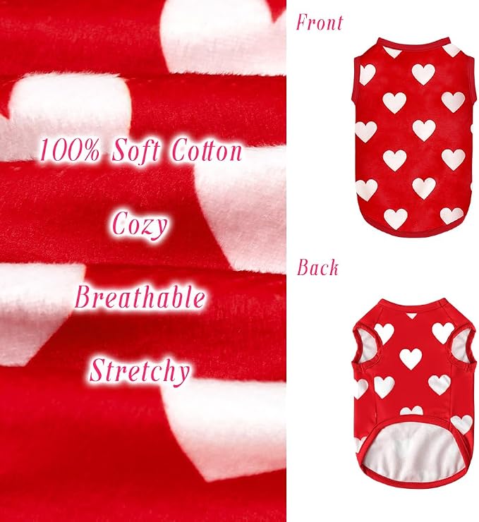 2 Pack Dog Valentines Outfit Shirts Soft Velvet Stretchy Lightweight Dog Warm T-Shirts Sleeveless Vest Clothes for Small Medium Large Dogs Cats