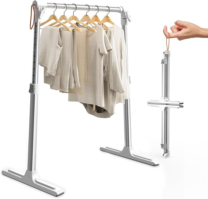 Foldable Adjustable Closet Rod20.86-35.43in Width | Aluminum Clothes Hanging Rod,Portable Drying Rack for Closet Storage RV Laundry Small Space,Tool-free installation