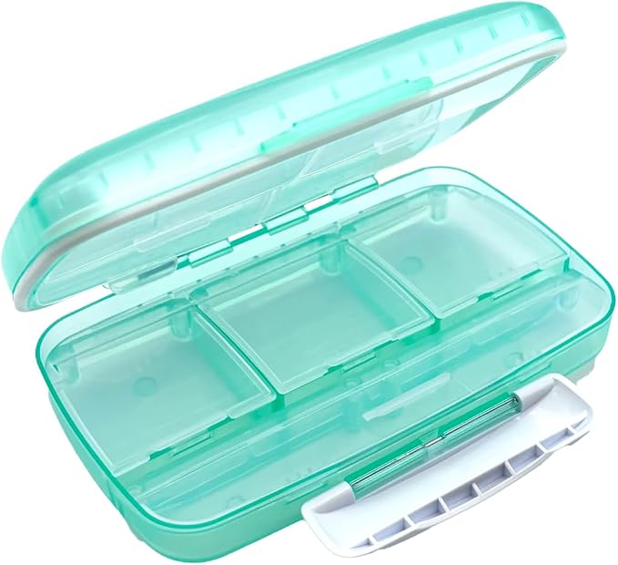Ezy Dose Moisture-Proof Travel Pill Case, 8 Compartments, Green, Large | Moisture-Proof Pill Case, Medicine Planner, Vitamin Organizer Box, Travel-Friendly, Latch-Closure to Secure Contents