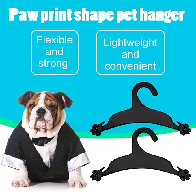 AHANDMAKER 20 Packs Pet Apparel Hangers, Black Pet Clothes Hangers Lovely Plastic Flexible Strong Paw Print for Dog Cat Pet Small Coat Hanger, 5x8.86inch