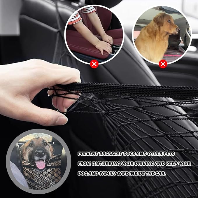 3-Layer Car Mesh Organizer, Car Purse Holder Between Seats, Elastic Tissue Purse Holder Driver Storage Netting Pouch, Auto Interior Accessories Barrier of Backseat Pet Kids for SUV Truck Van