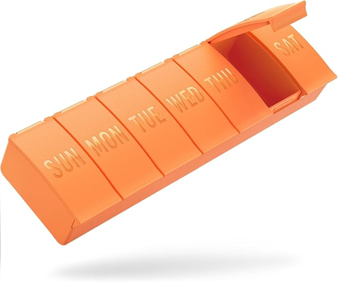 Barhon Large Weekly Pill Organizer, Big Vitamin Organizer Case for 7 Day, Travel Medicine Pill Box to Hold Various Supplements and Fish Oil, Orange