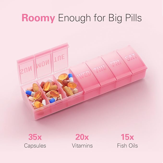 Barhon Large Pill Organizer Weekly, Vitamin Case Box Large Capacity Compartments, 7 Day Pill Containers for Medicine Supplements Fish Oil, Lavender