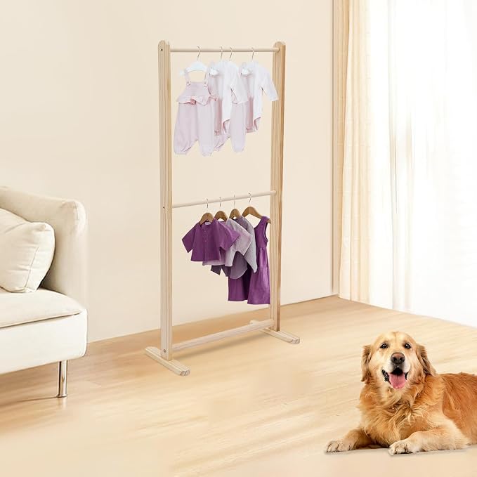 Dog Closet Dog Storage Cabinet 2‑Tier Organizer for Pet Accessories | Stable solid wood structure supports 5kg load. Great for pet goods arrangement in home indoor spaces