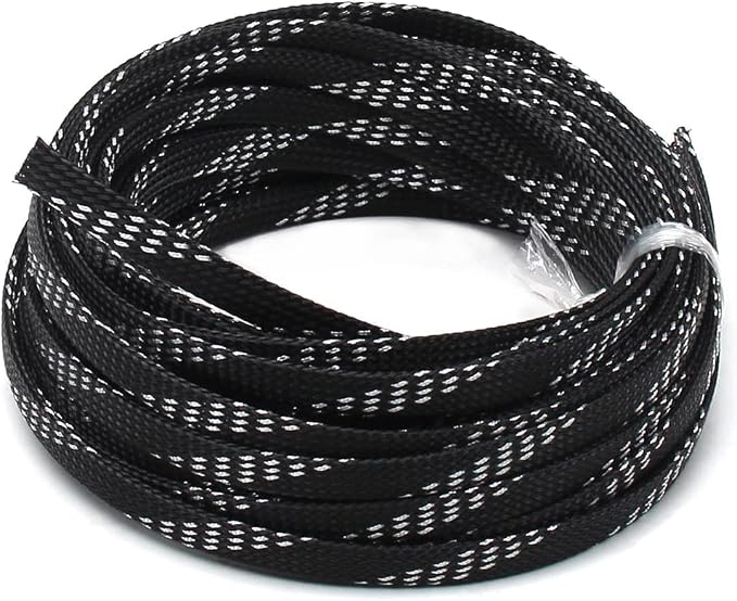 Jutagoss PET Expandable Braided Cable Sleeve, 32.8ft - 5/16 inch Black Silver Cable Management Sleeve, Wire Loom Tube Cord Protector for USB Cable, Power Cord, Audio Video and More, 1Pc