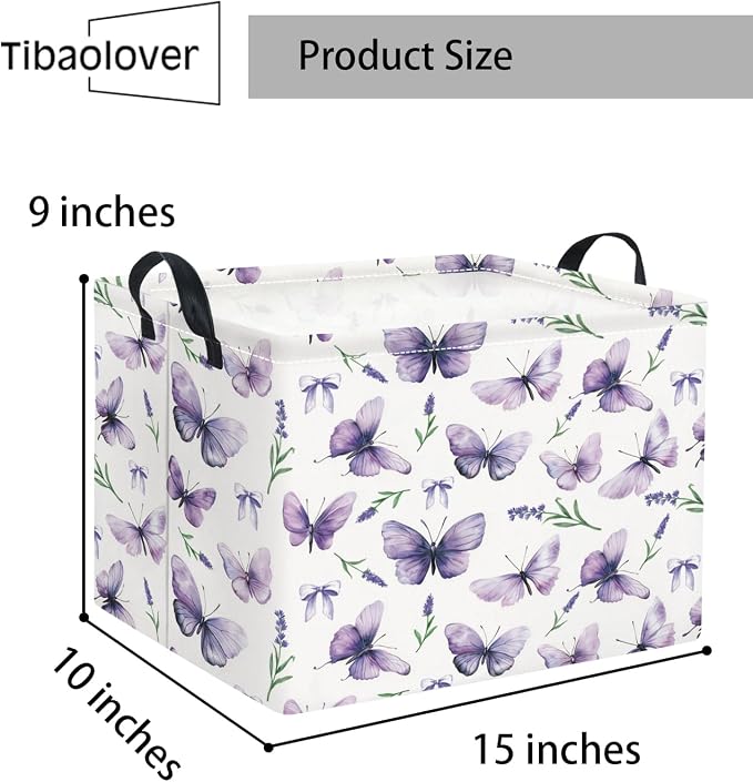Rectangular Baby Kids Storage Basket for Home Kitchen Girls Cute Toy Storage Bin Organizer Shelf Book Room Decor(Lavender Butterfly)