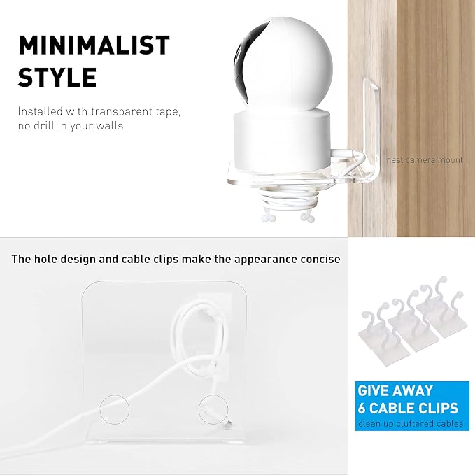 OAPRIRE Small Floating Wall Shelf Set of 3, 4" Clear Acrylic for Monitors | Universal, with Cable Clips & Tapes, No Drill, Easy to Install, Durable, Fits Security Cameras, Baby Monitors, Speakers