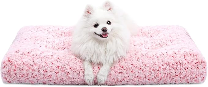 KSIIA Washable Dog Bed Medium Size Dog Crate Bed Plush Pet Mat 29"x21" Pink | Deluxe Plush Comfy Kennel Pad, Anti-Slip Bottom,Deep Sleeping Mat for Medium Dogs,Machine Washable for Easy Cleaning