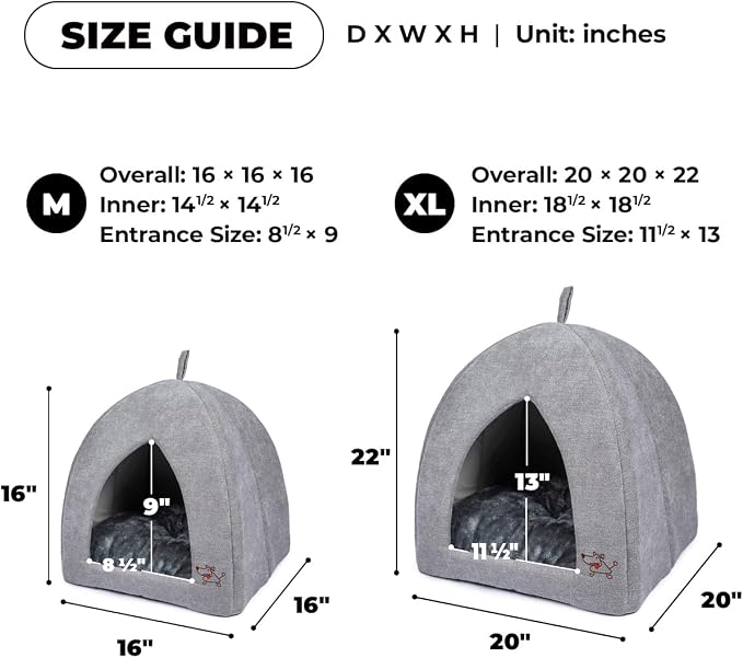 Best Pet Supplies Cat Bed for Indoor Cat, Domed Tent House with Removable Pillow, Covered Cat Cave for Small Dog, Puppies and All Breeds of Cats - Gray, 20 x 20 x H:22"