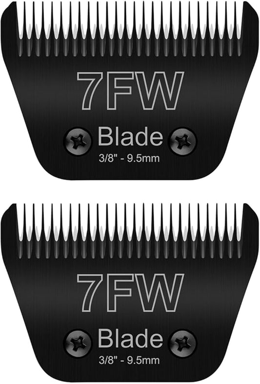 2PCS 7FW Wide Blades for Dog Grooming Blades Compatible with Andis Dog Clippers,Stainless Steel Dog Clipper Blades Compatible with Oster A5,Wahl km10 for Animal Dog,Cat,Horse,Black