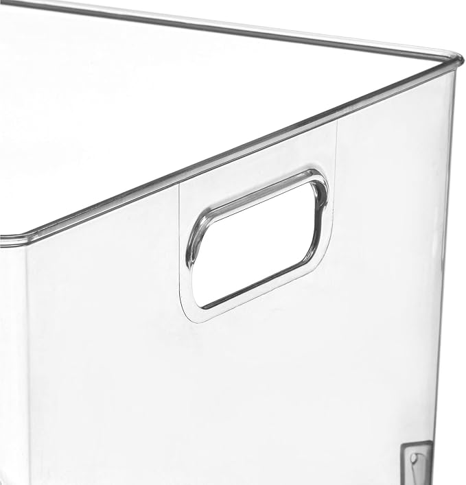 mDesign Large Modern Stackable Plastic Storage Organizer Bin Basket with Handles for Bathroom Vanity Organization - Shelf, Cubby, Cabinet, or Closet Organizing Decor - Ligne Collection - 4 Pack, Clear