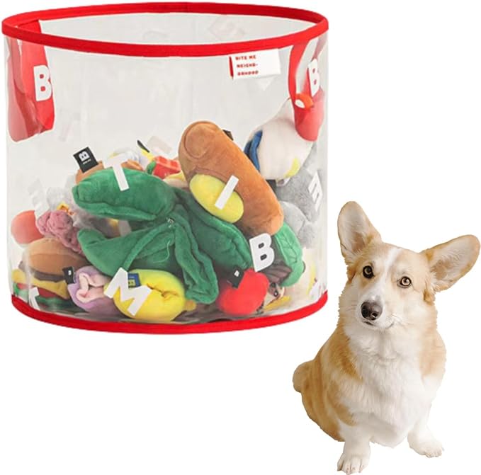 MANON ROSA Dog Toy Storage Basket Bin Round PVC Pet Storage Basket with Handles for Organizing Toys Blankets Leashes for Puppies Cat Kitten Rabbit (Small,Red)
